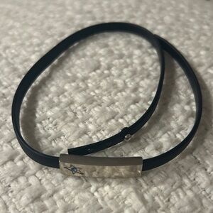 Thierry Mugler🩵Vintage Stainless Steel Black Leather Bracelet W/Blue Star Gem